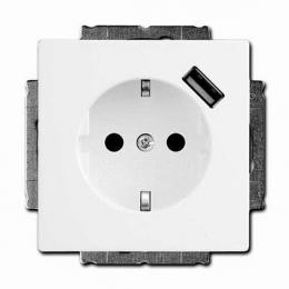 Изображение продукта Розетка ABB Basic55 Schuko с/з 16A 250V со шторками USB безвинтовой зажим chalet-белый 
