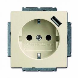 Изображение продукта Розетка ABB Basic55 Schuko с/з 16A 250V со шторками USB безвинтовой зажим слоновая кость 