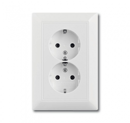 Изображение продукта Розетка двойная ABB Basic55 Schuko с/з 16A 250V со шторками безвинтовой зажим альпийский белый 