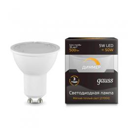Изображение продукта Лампа светодиодная диммируемая Gauss GU10 5W 3000K матовая 