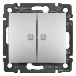 Изображение продукта Переключатель двухклавишный Legrand Valena 10A 250V с подсветкой алюминий 