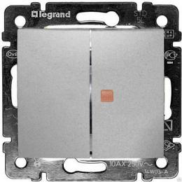 Изображение продукта Переключатель двухклавишный Legrand Valena 10A 250V с подсветкой алюминий 
