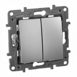 Изображение продукта Выключатель двухклавишный Legrand Etika 10A 250V алюминий 