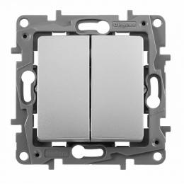 Выключатель двухклавишный Legrand Etika 10A 250V алюминий  - 2